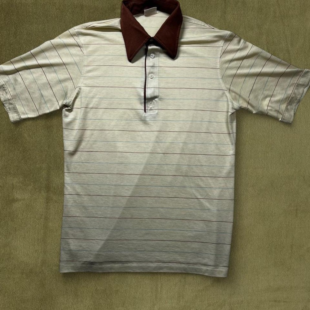 VTG 70s Sears Kings Road Striped Polo - Huge Butterfly Collar Small/Med